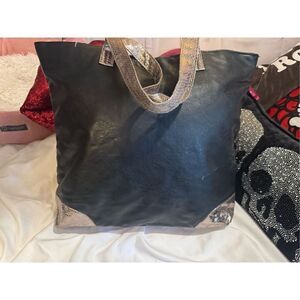 Black leather gold snakeskin Jimmy choo parfums tote bag/purse pocketbook bag